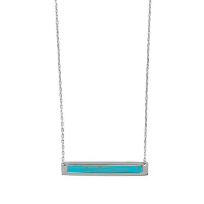 Fashnzfab 16"+2 Rhodium Plated Turquoise Bar Necklace In Blue