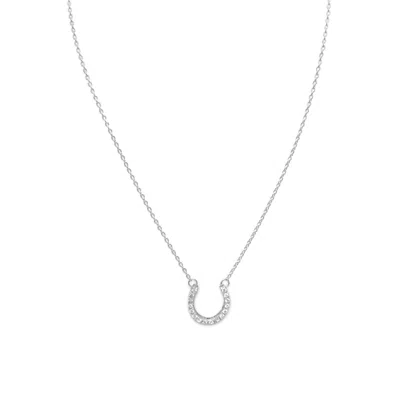 Fashnzfab 16" Cz Horseshoe Necklace In Pink