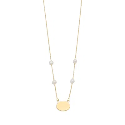 Fashnzfab 16" Gold Plated Engravable Necklace With White Cultured Freshwater Pearls In Purple