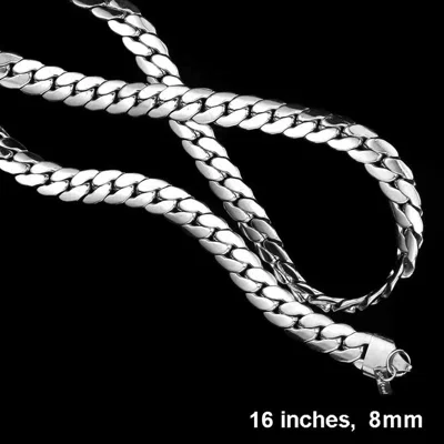 Fashnzfab 16 Inch, 8mm Stainless Steel Metal Chain Necklace In Silver