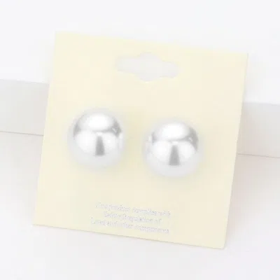 Fashnzfab 16mm Pearl Stud Earrings In Silver