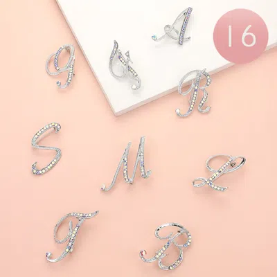 Fashnzfab 16pcs - Stone Paved Initial Monogram Initial Letter Pin Brooches In Metallic