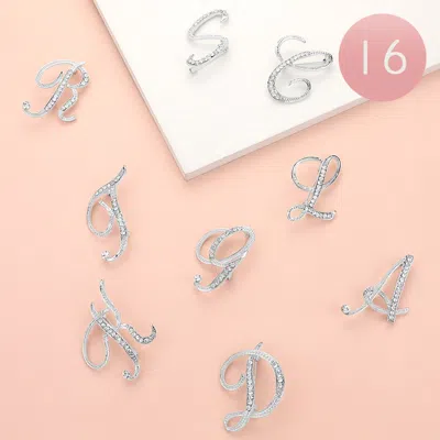 Fashnzfab 16pcs - Stone Paved Initial Monogram Initial Letter Pin Brooches In Metallic
