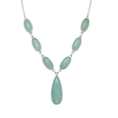 Fashnzfab 17.5" Green Chalcedony Necklace In Red