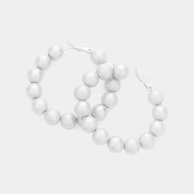 Fashnzfab 1.75 Inch Frosted Metal Ball Hoop Earrings In White