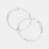 Fashnzfab 1.75 Inch Textured Metal Clip On Hoop Earrings In Silver