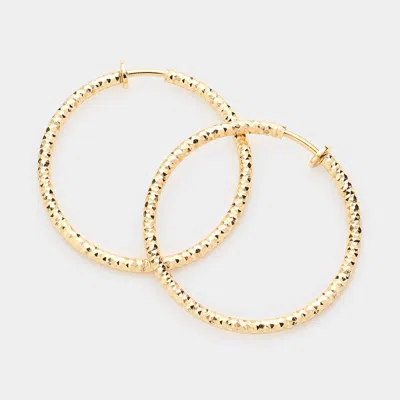 Fashnzfab 1.75" Textured Metal Hoop Clip On Earrings In Gold