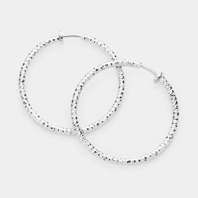 Fashnzfab 1.75" Textured Metal Hoop Clip On Earrings In White