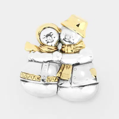 Fashnzfab 1.75" X 2" Metal Snowman Pin Brooch / Pendant In Gold