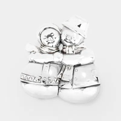Fashnzfab 1.75" X 2" Metal Snowman Pin Brooch / Pendant In Silver