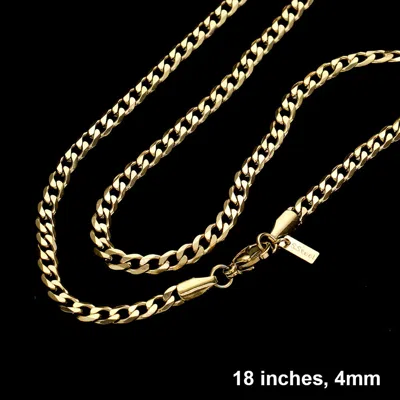Fashnzfab 18 Inch, 4mm Stainless Steel Diamond Cut Cuban Chain Necklace In Gold