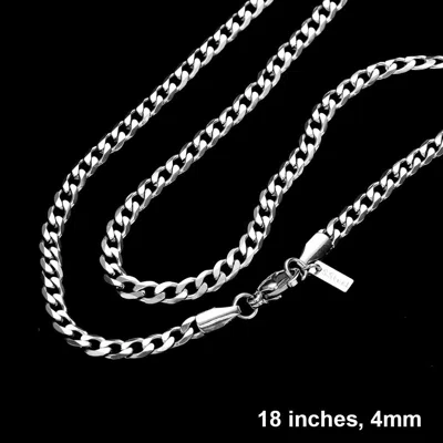 Fashnzfab 18 Inch, 4mm Stainless Steel Diamond Cut Cuban Chain Necklace In Silver