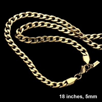 Fashnzfab 18 Inch, 5mm Stainless Steel Cuban Chain Necklace In Gold