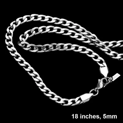 Fashnzfab 18 Inch, 5mm Stainless Steel Cuban Chain Necklace In Metallic