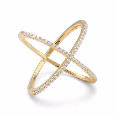 Fashnzfab 18 Karat Gold Plated Criss Cross 'x' Ring With Signity Czs In Silver