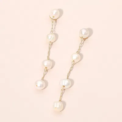 Fashnzfab 181k Gold Dipped Freshwater Pearl Link Drop Earrings In Silver