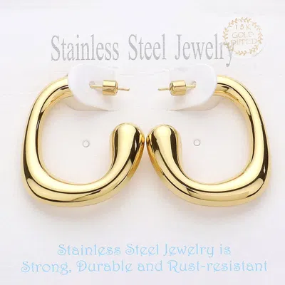 Fashnzfab 18k Gold Dipped Abstract Stainless Steel Hoop Earrings