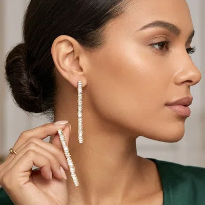 Fashnzfab 18k Gold Dipped Baguette Bar Linear Drop Earrings In Metallic