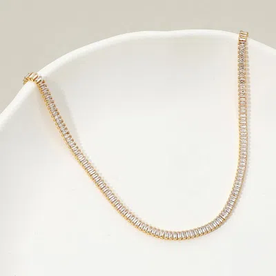 Fashnzfab 18k Gold Dipped Baguette Tennis Chain Necklace