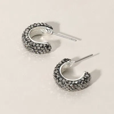 Fashnzfab 18k Gold Dipped Bling Stone Studded Mini Hoop Earrings - Hematite, Silver In Multi