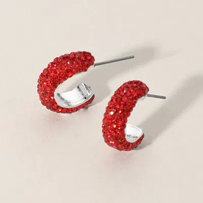 Fashnzfab 18k Gold Dipped Bling Stone Studded Mini Hoop Earrings In Red