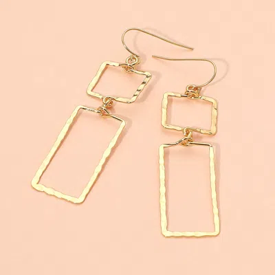 Fashnzfab 18k Gold Dipped Brass Metal Hammerd Open Geometric Rectangle Link Drop Dangle Earrings