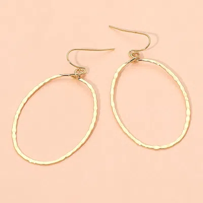 Fashnzfab 18k Gold Dipped Brass Metal Hammerd Open Oval Dangle Earrings