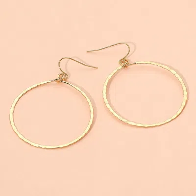 Fashnzfab 18k Gold Dipped Brass Metal Hammerd Open Ring Dangle Earrings - Gold