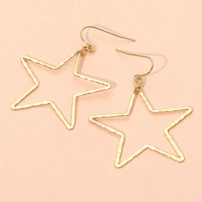 Fashnzfab 18k Gold Dipped Brass Metal Hammerd Open Star Dangle Earrings