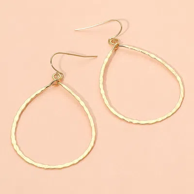 Fashnzfab 18k Gold Dipped Brass Metal Hammerd Open Teardrop Dangle Earrings