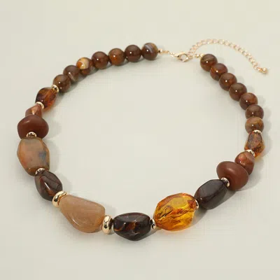 Fashnzfab 18k Gold Dipped Chunky Beaded Statement Necklae In Brown