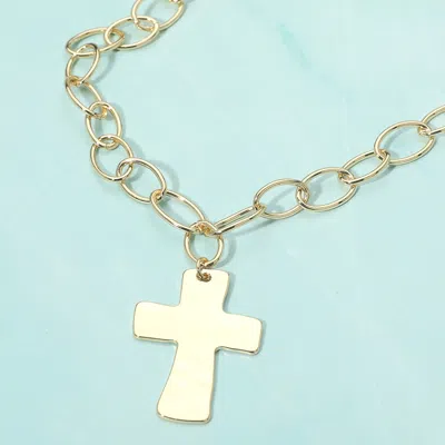 Fashnzfab 18k Gold Dipped Chunky Cross Pendant Oval Link Chain Statement Necklace