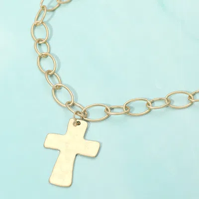 Fashnzfab 18k Gold Dipped Chunky Cross Pendant Oval Link Chain Statement Necklace In Green