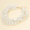 Fashnzfab 18k Gold Dipped Chunky Multi Layered Pearl Strand Necklace In White