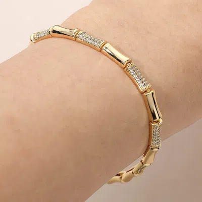 Fashnzfab 18k Gold Dipped Crystal Accent Geometric Link Bracelet