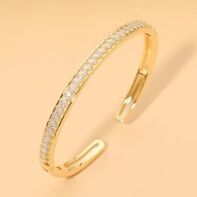 Fashnzfab 18k Gold Dipped Crystal Accent Hinged Cuff Bracelet
