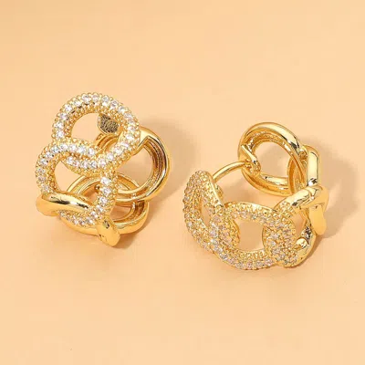 Fashnzfab 18k Gold Dipped Crystal Pave Chunky Link Huggie Hoop Earrings