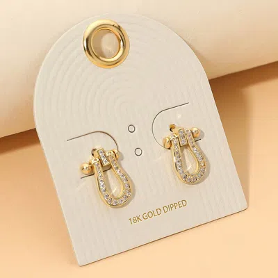 Fashnzfab 18k Gold Dipped Crystal Pave Mini Horsebit Drop Earrings In Silver