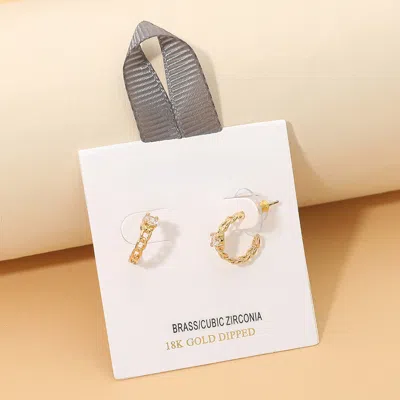 Fashnzfab 18k Gold Dipped Cz Accent Mini Chain Hoop Earrings