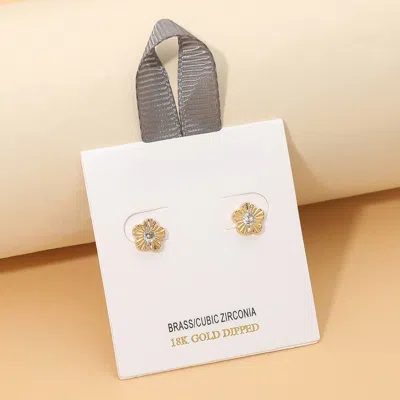Fashnzfab 18k Gold Dipped Cz Accent Mini Floral Stud Earrings