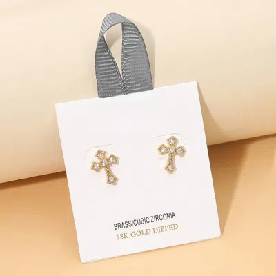 Fashnzfab 18k Gold Dipped Cz Cross Stud Earrings In Multi