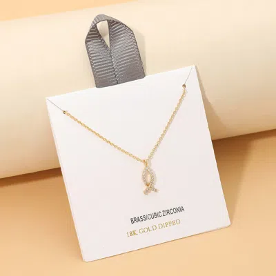 Fashnzfab 18k Gold Dipped Cz Pave Fish Symbol Pendant Necklace