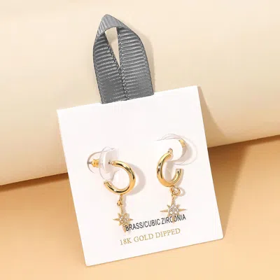 Fashnzfab 18k Gold Dipped Cz Pave Star Charm Drop Dangle Mini Hoop Earrings In Multi