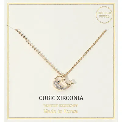 Fashnzfab 18k Gold Dipped Cz Stone Paved Whale Pendant Necklace In Silver