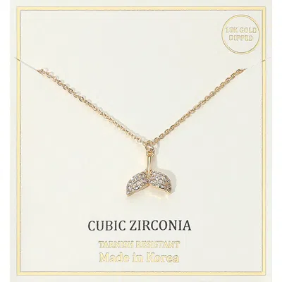 Fashnzfab 18k Gold Dipped Cz Stone Paved Whale Tale Pendant Necklace In Multi