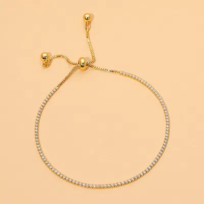 Fashnzfab 18k Gold Dipped Dainty Tennis Chain Adjustable Cinch Pull Tie Bracelet