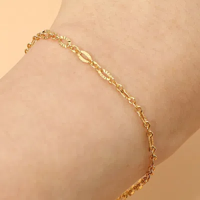 Fashnzfab 18k Gold Dipped Dainty Textured Chain Bracelet