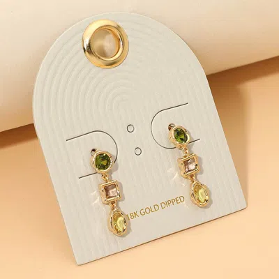 Fashnzfab 18k Gold Dipped Dainty Triple Geometric Stone Cluster Link Drop Earrings