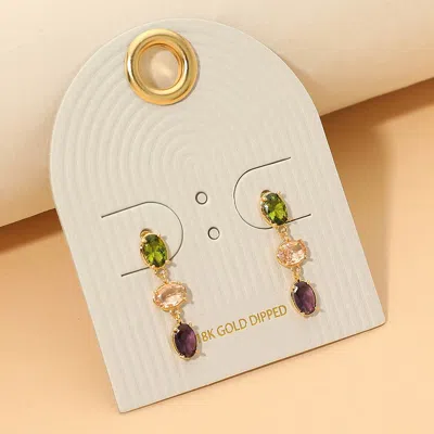 Fashnzfab 18k Gold Dipped Dainty Triple Oval Stone Cluster Link Drop Earrings In Multi