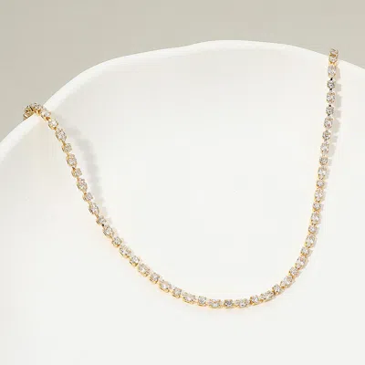Fashnzfab 18k Gold Dipped Delicate Round Marquise Tennis Chain Necklace - Clear, Gold In Silver